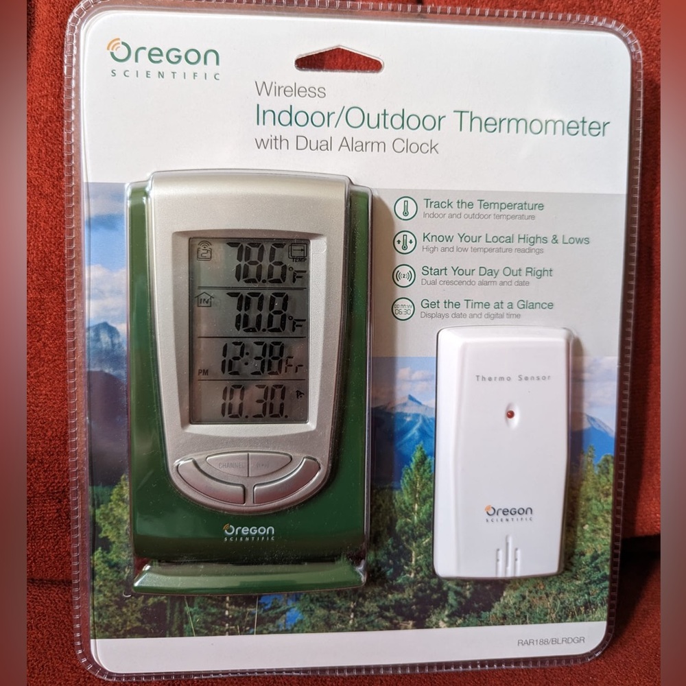 NWT Indoor Outdoor Thermometer with Alarm Clock